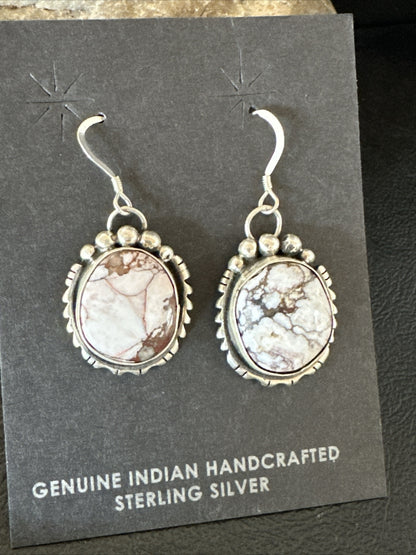 Womens Wild Horse Turquoise Navajo Sterling Silver Dangle Earrings 17706