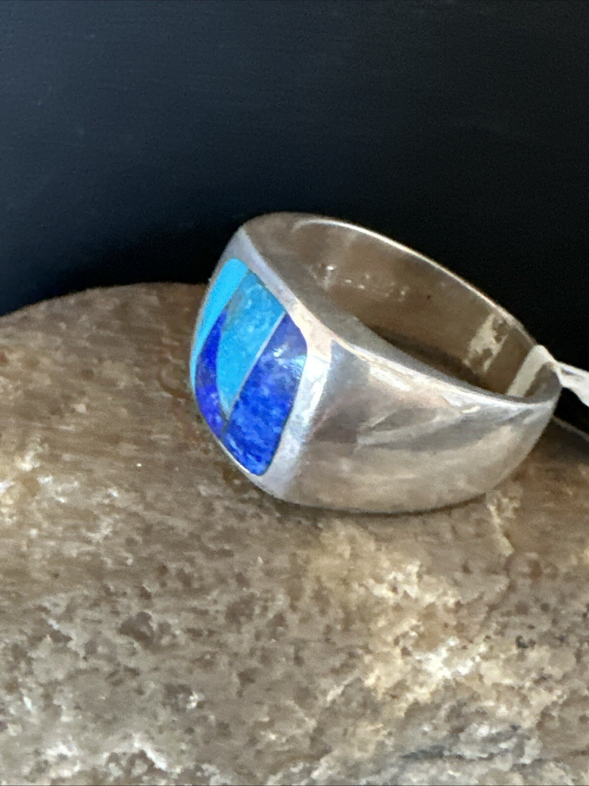 MultiColor Navajo Sterling Turquoise Lapis Inlay Ring Sz 10 18816