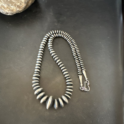 Graduated Rondelle Flat Sterling Silver Beads Necklace 21” 18830