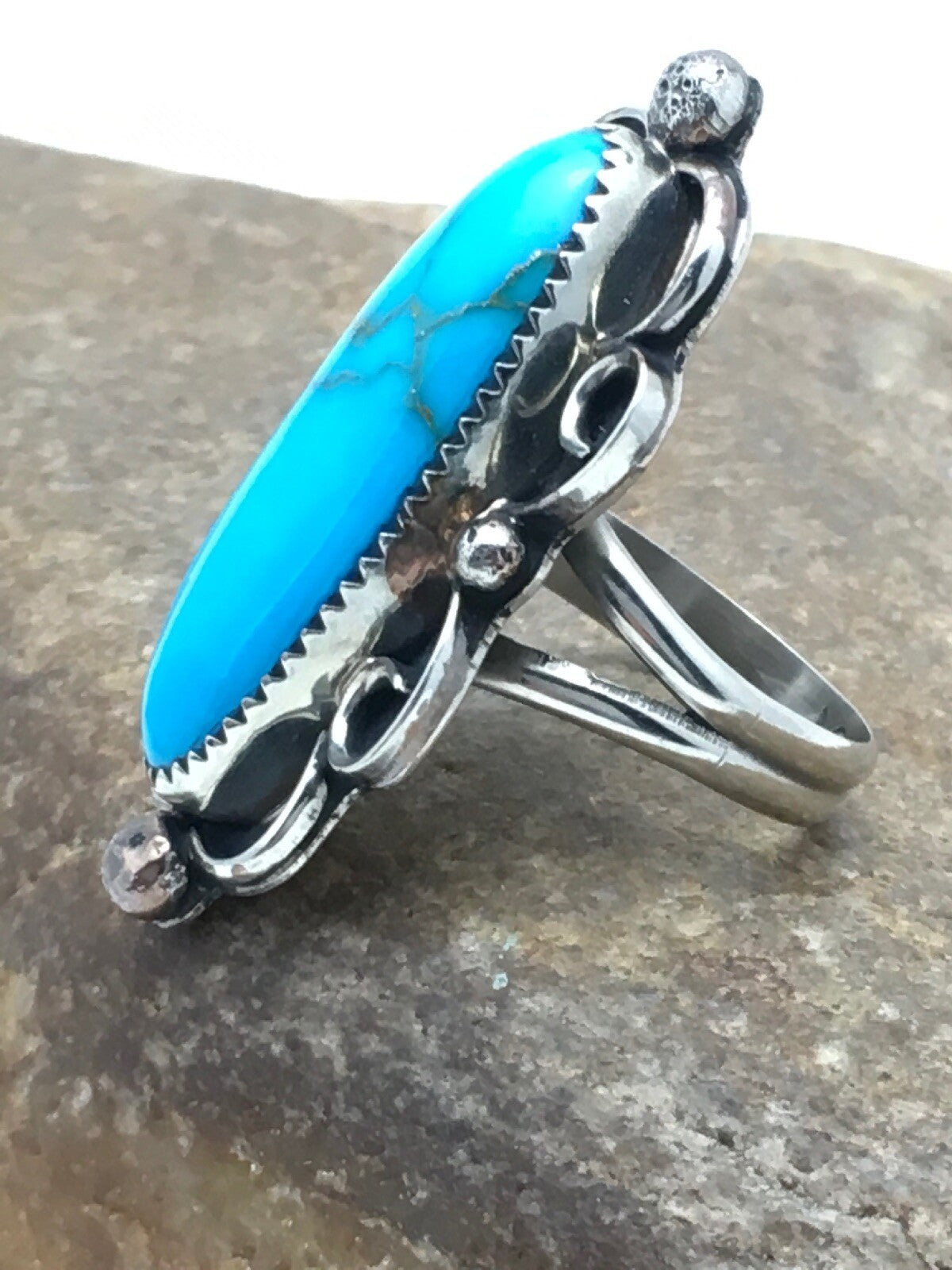 Mens Blue Turquoise Navajo Sterling Silver Ring Size 10.5 04055