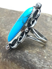 Men's Blue Turquoise Navajo Ring Size 10.5 | Sterling Silver | Authentic Native American Handmade | 04055
