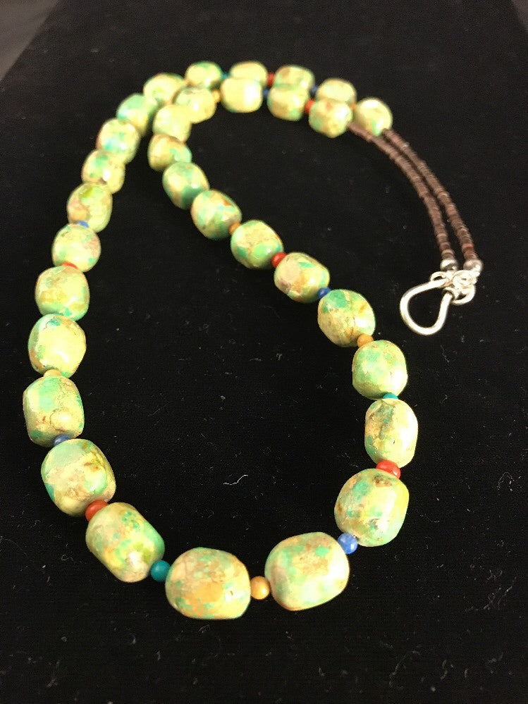 Native American Exquisite Sterling Silver Green Turquoise 24" Necklace 10070