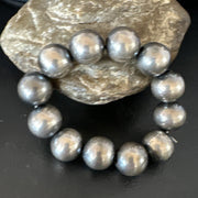 Navajo 14mm Beads Stretch Bracelet 7" | Sterling Silver | Authentic Native American Handmade | 91402
