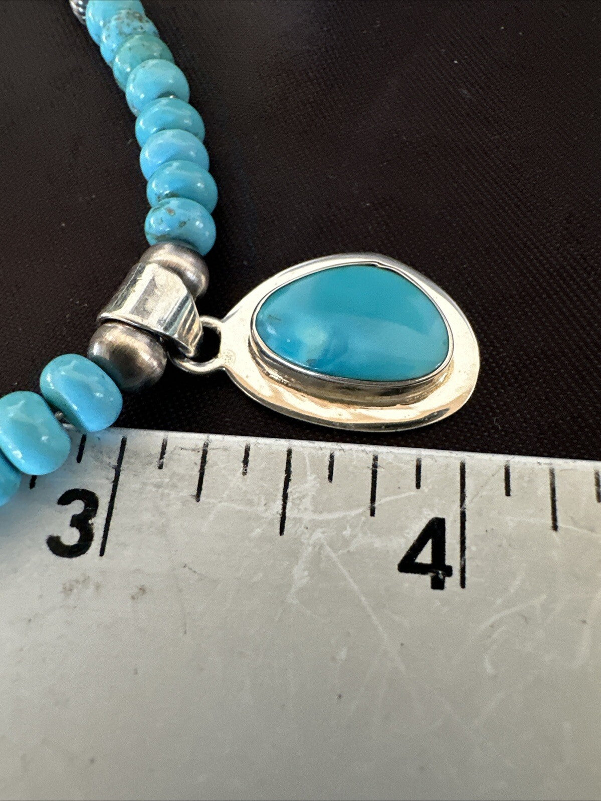 Mens Blue Kingman Turquoise Pendant Navajo Sterling Silver Necklace 21" 18382