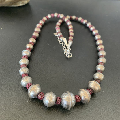Purple Spiny Oyster Navajo Pearls Sterling Silver Bead Necklace 95507