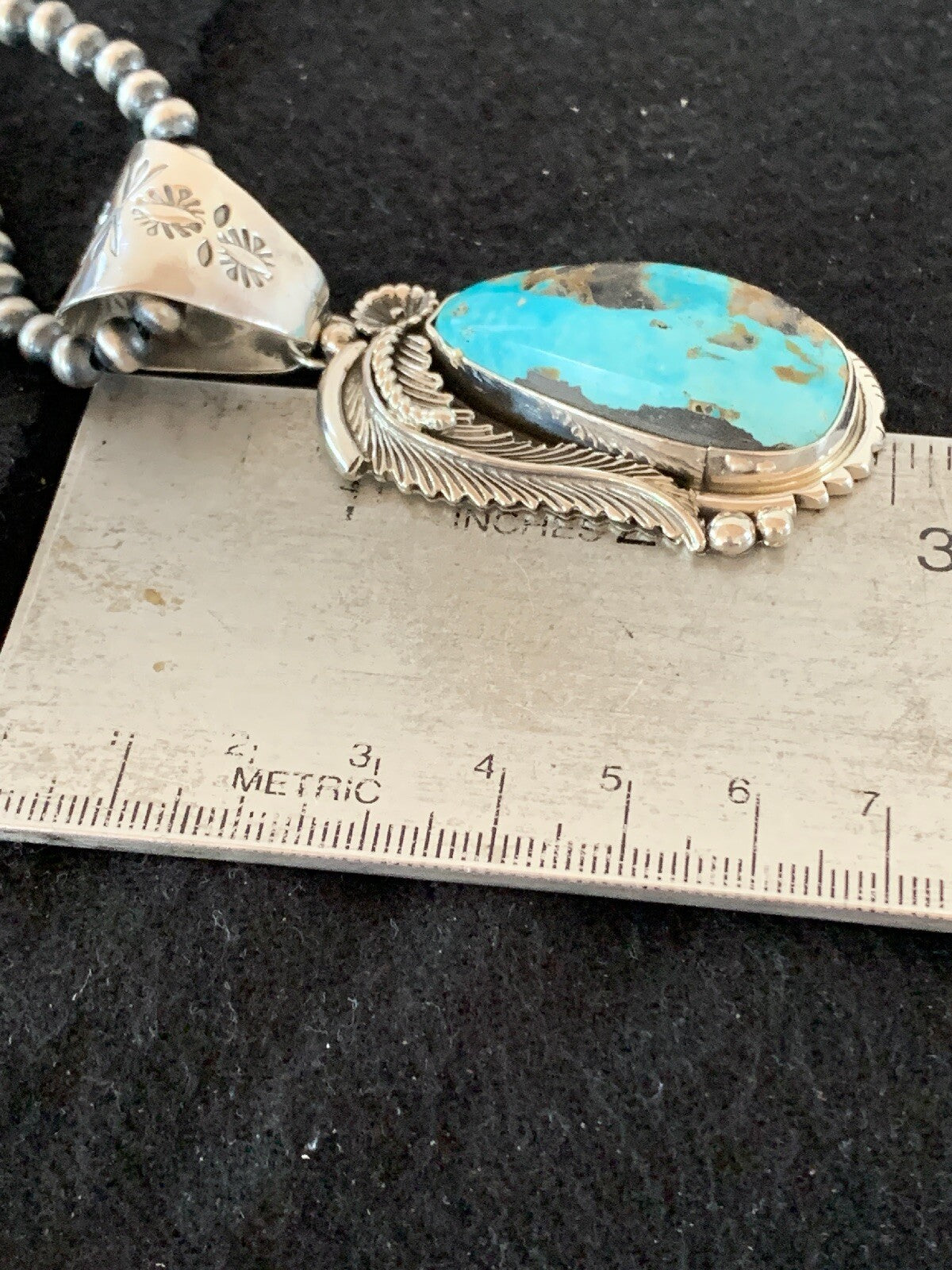 Mens Kingman Turquoise Pendant Navajo Pearls Sterling Silver Necklace 04301