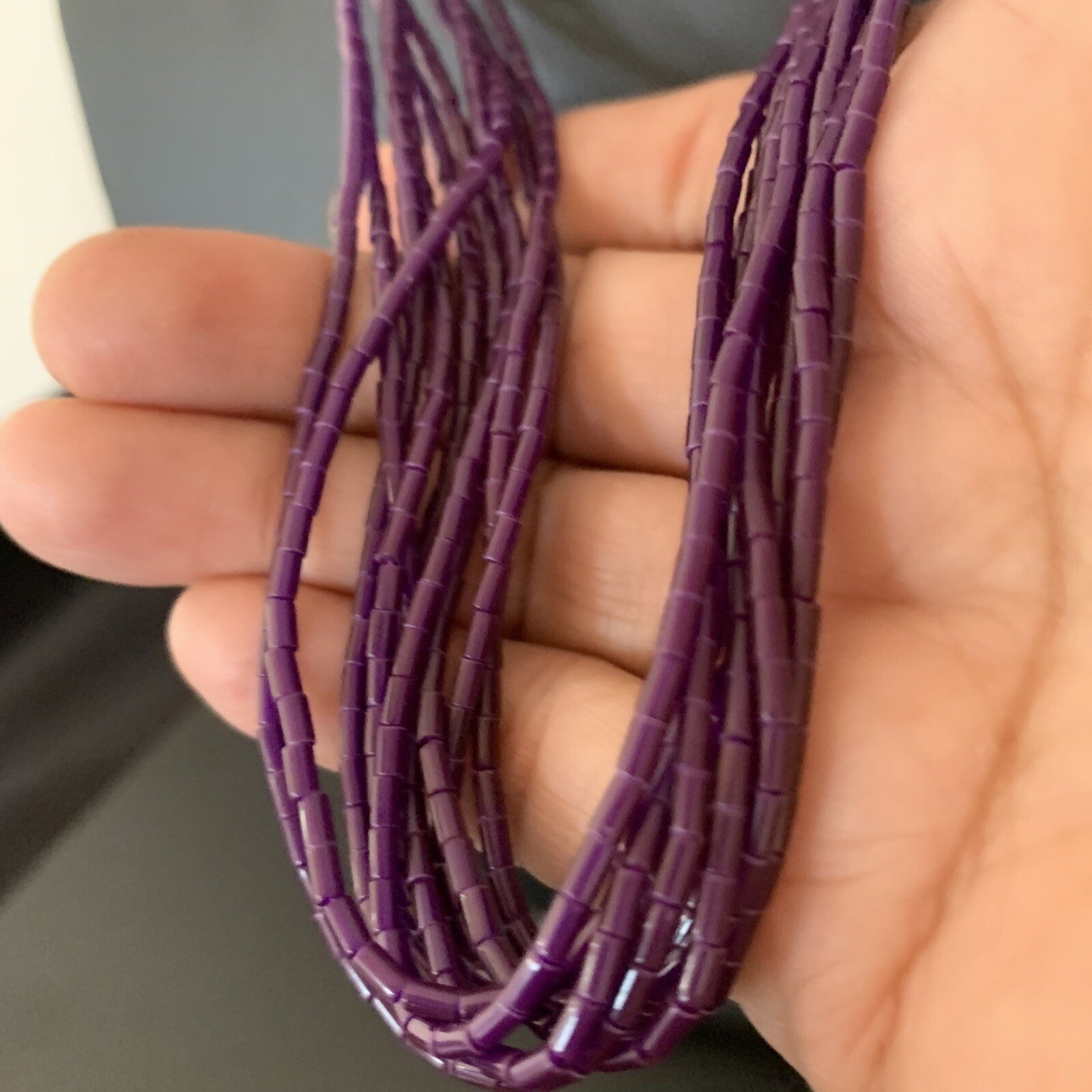 Purple Stone Sterling 10 Strand Stabilized Tube Heishi Necklace 24" 13420