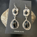 Black Onyx Navajo Dangle Earrings 1.5" | Sterling Silver | Authentic Native American Handmade | 18289