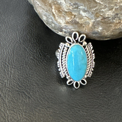 Yazzie Handmade Navajo Sterling Silver  Blue Kingman Turquoise Ring Size 7 19624
