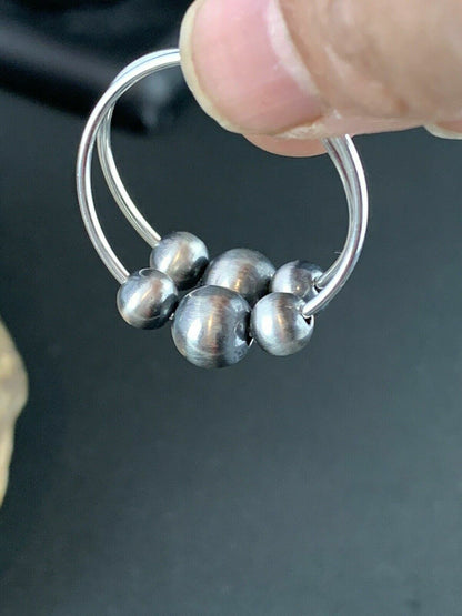 Native American Indian Sterling Silver Beads Hoop Earrings 03755