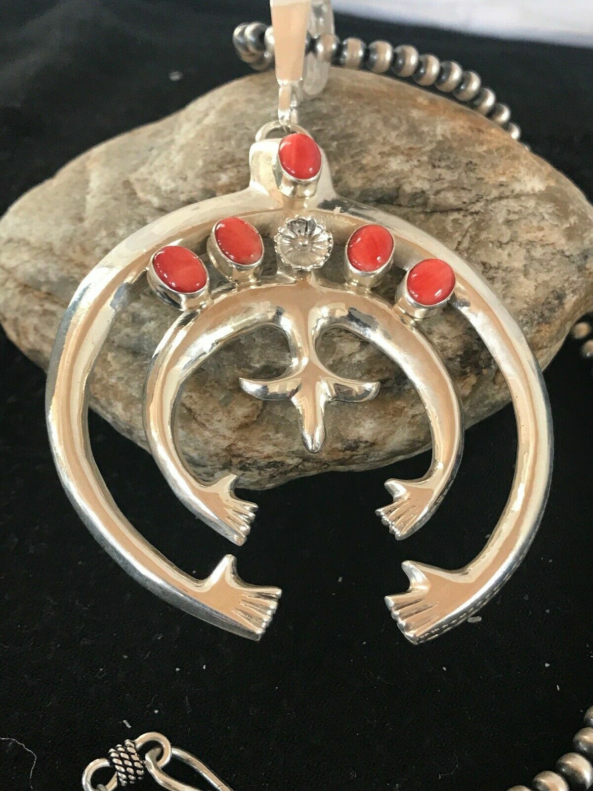 Spiny Oyster Pendant Navajo Sterling Silver Squash Blossom Necklace 01209