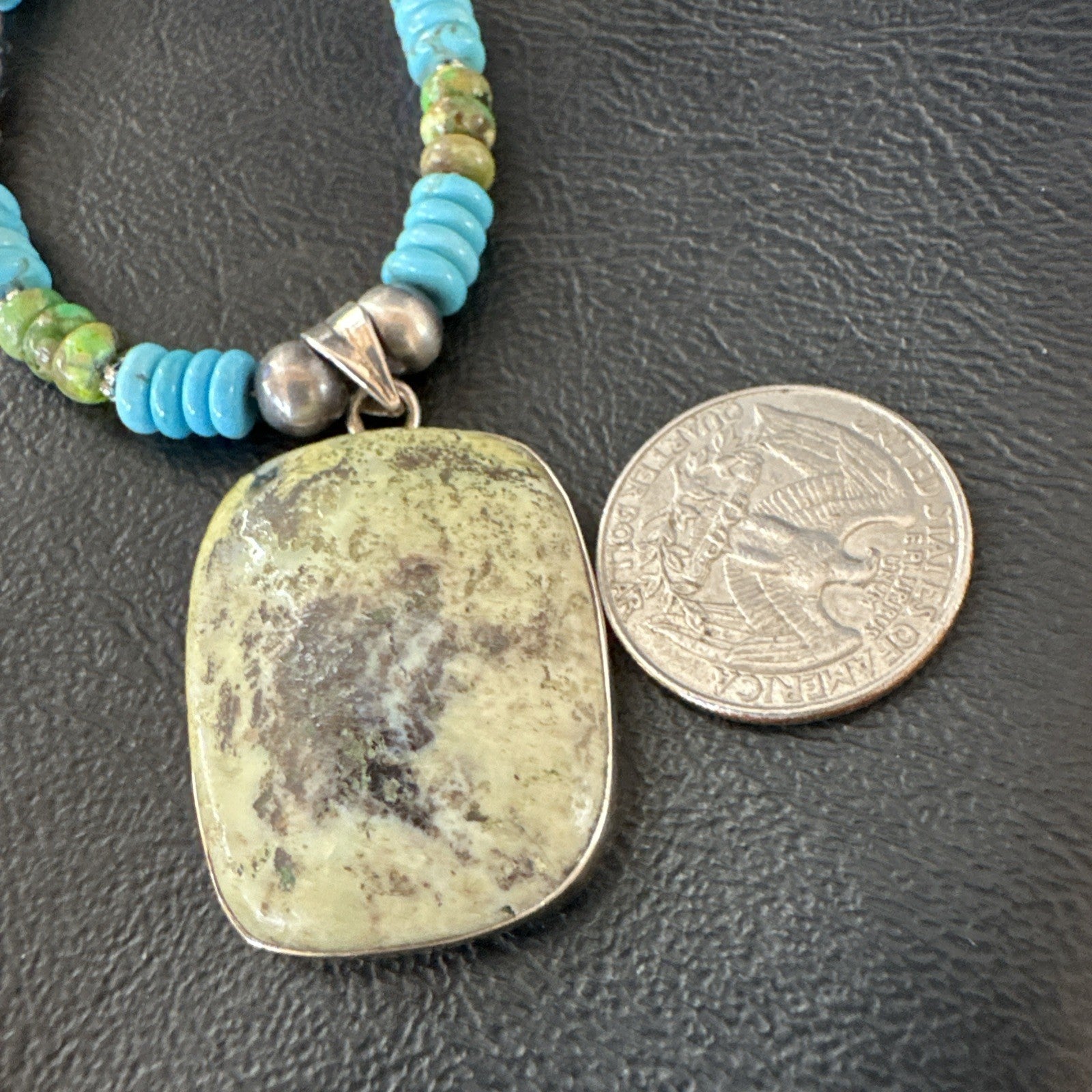 Green Gaspeite Pendant Blue Turquoise Navajo Sterling Silver Necklace 20" 19672