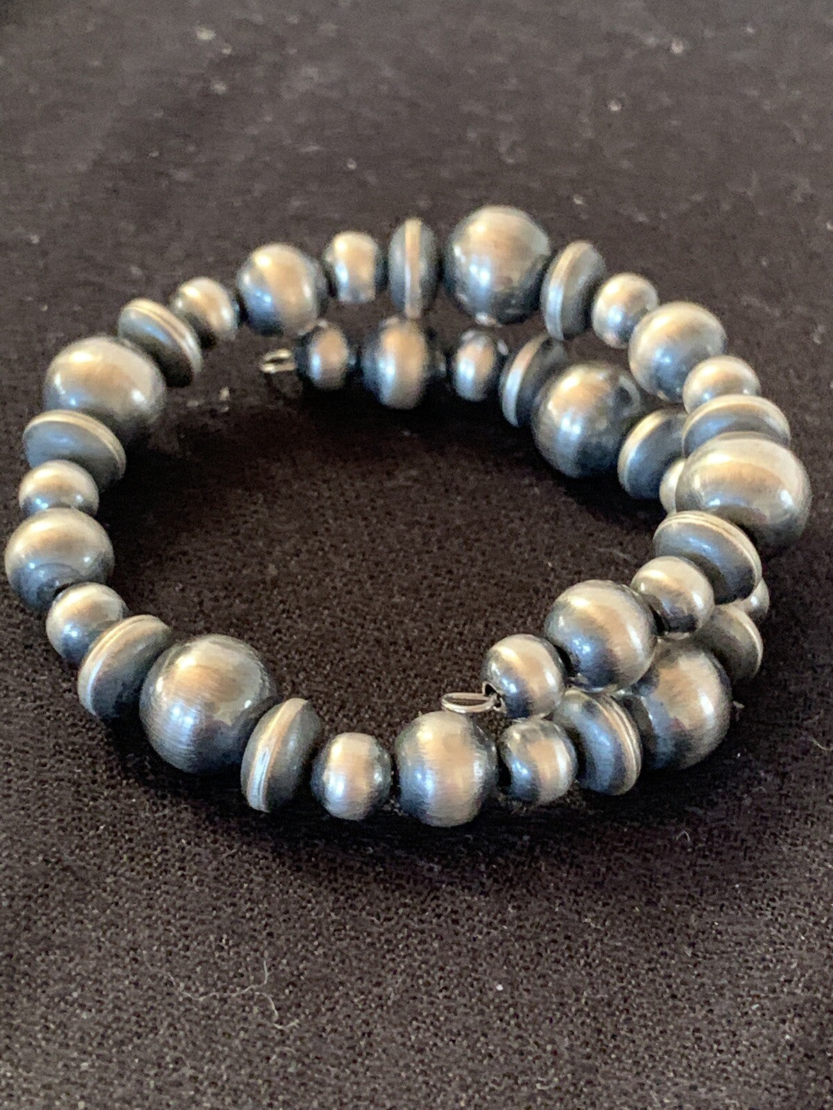 Navajo Pearls Sterling Silver Mixed Bead Stainless Wrap Bracelet 8" 11808