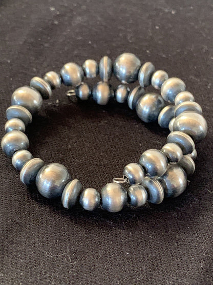 Navajo Pearls Sterling Silver Mixed Bead Stainless Wrap Bracelet 8" 11808