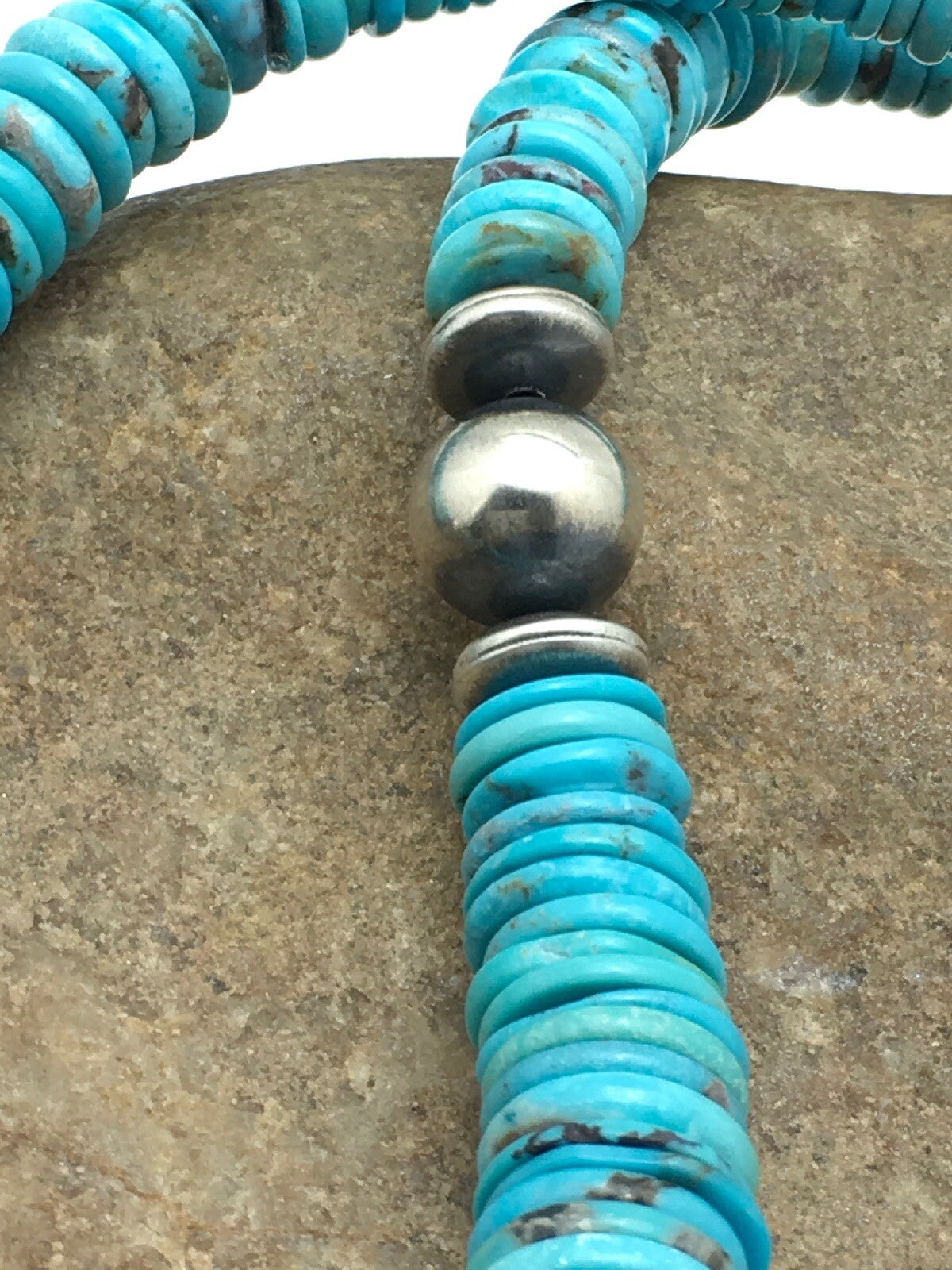 Turquoise Graduated Navajo Sterling Silver Necklace 18" 4046
