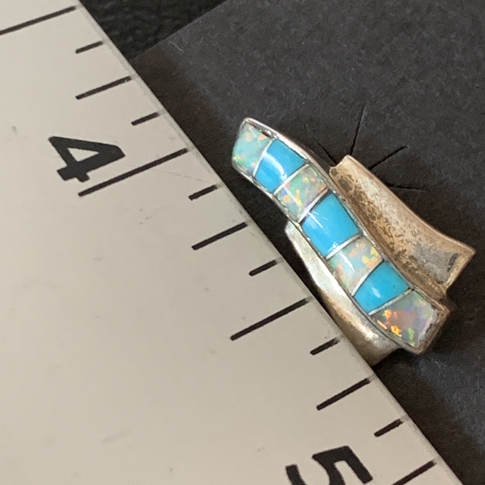 Womens Blue Turquoise & White Opal Navajo Sterling Silver Inlay Earrings 12898
