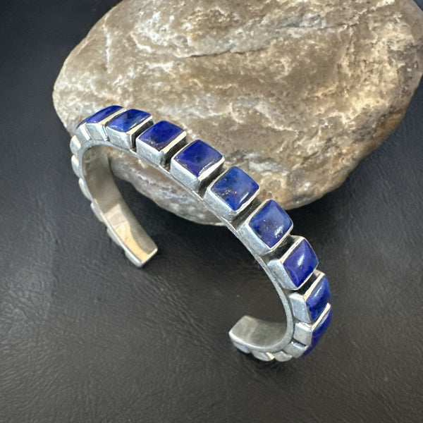 Men Women's Blue Lapis Lazuli Navajo Cuff Bracelet | Sterling Silver | Authentic Native American Handmade | 19073