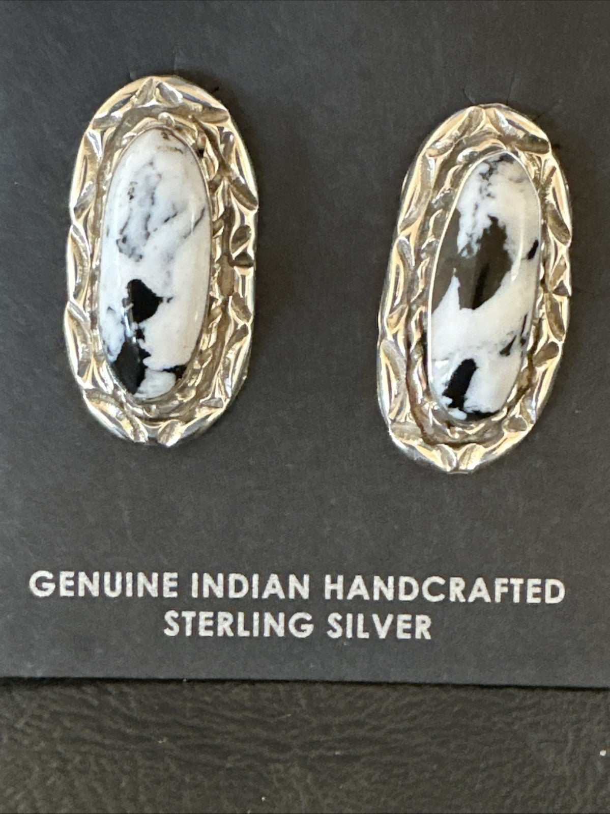 Women White Buffalo Turquoise Navajo Sterling Silver Post Earrings 19094
