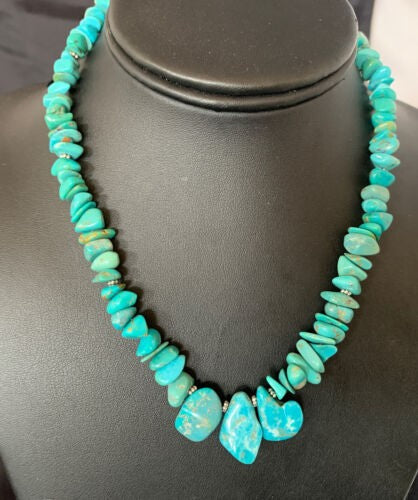 Navajo Blue Green Turquoise Necklace Sterling Silver 16" Handmade 12914