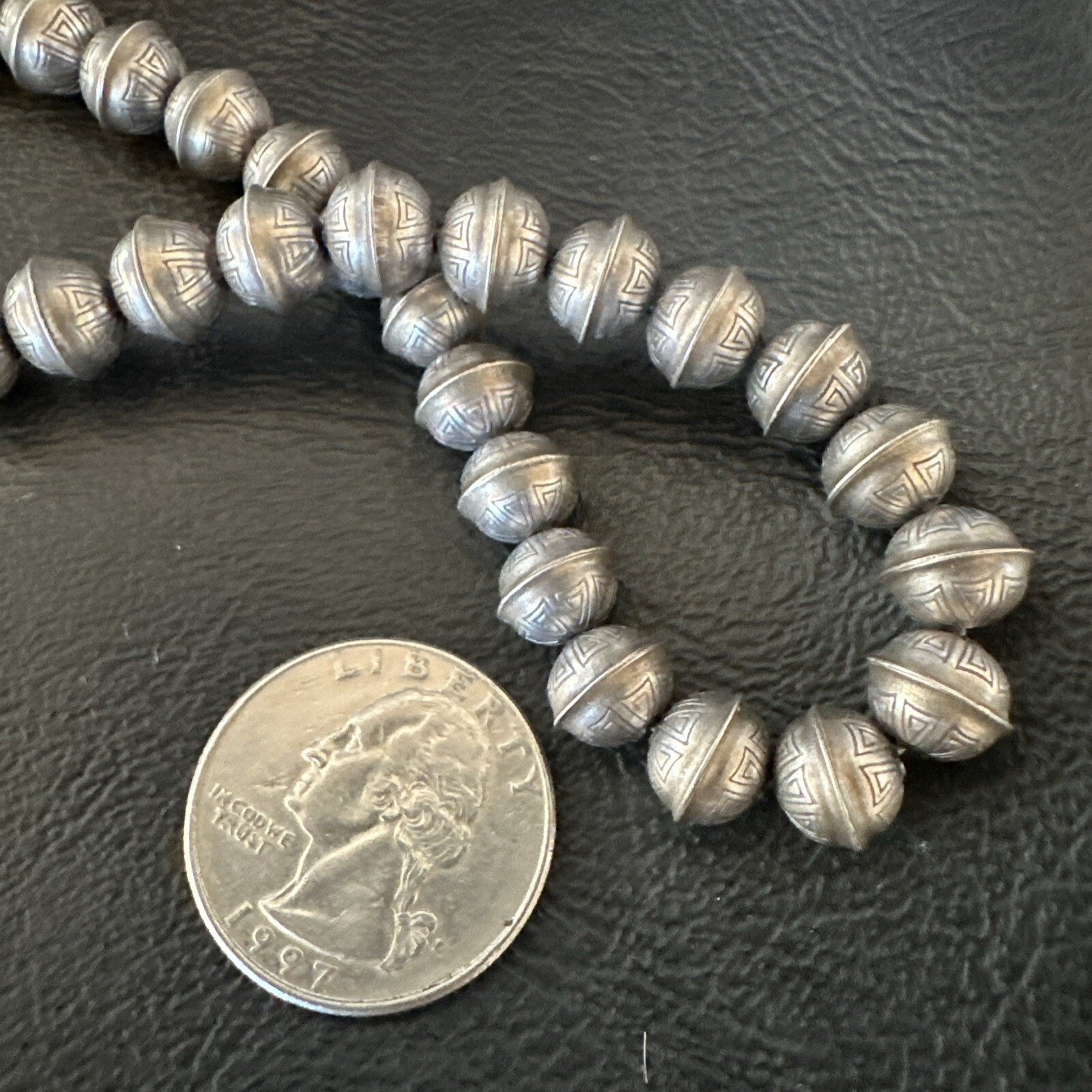 8mm Hand Stamped Bench Navajo Pearls Sterling Silver Bead Necklace 23" 18406