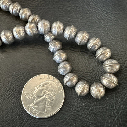 8mm Hand Stamped Bench Navajo Pearls Sterling Silver Bead Necklace 23" 18406
