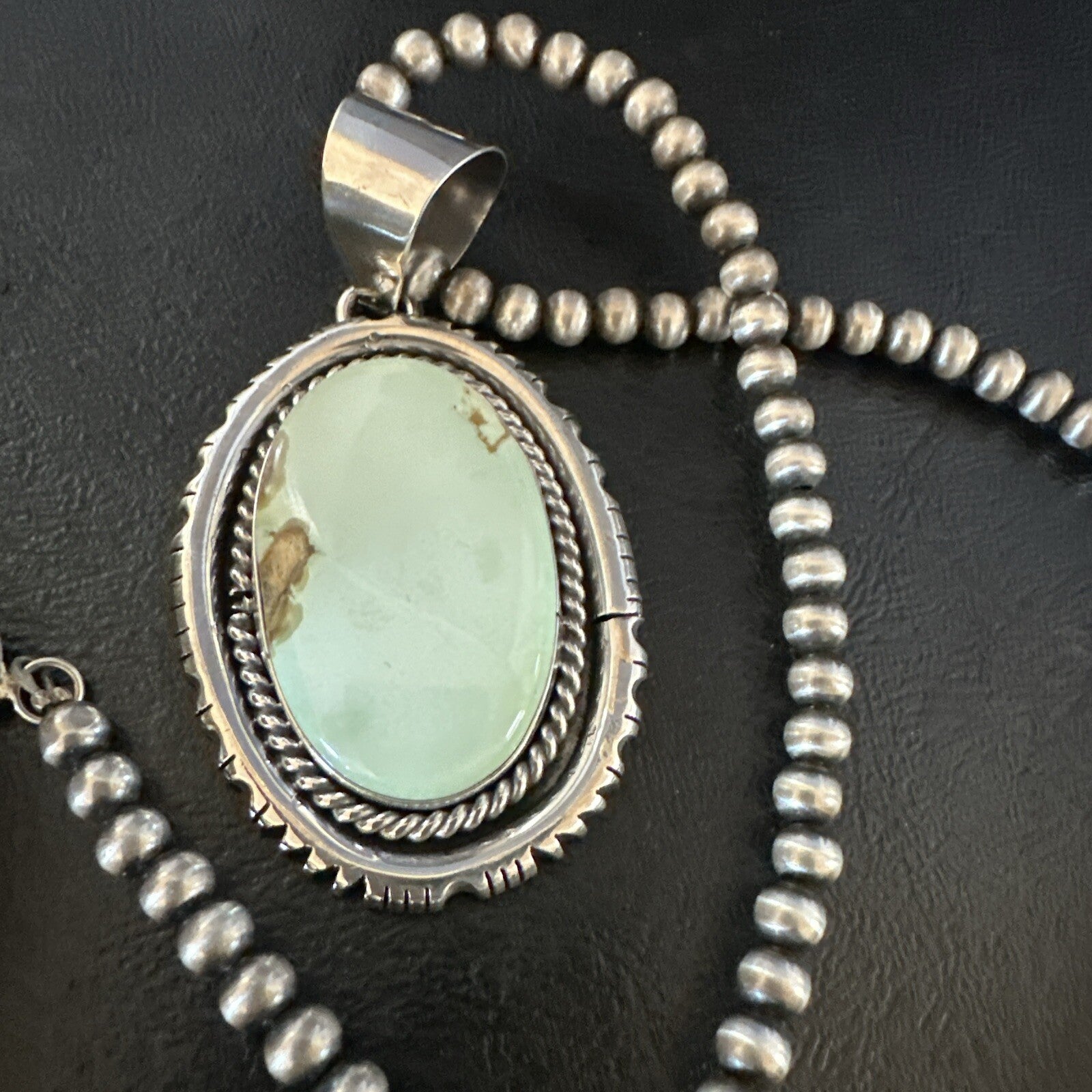 Mens Women Navajo Sterling Silver Green Turquoise Necklace Pendant 18195