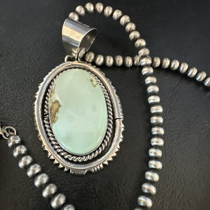 Mens Women Navajo Sterling Silver Green Turquoise Necklace Pendant 18195