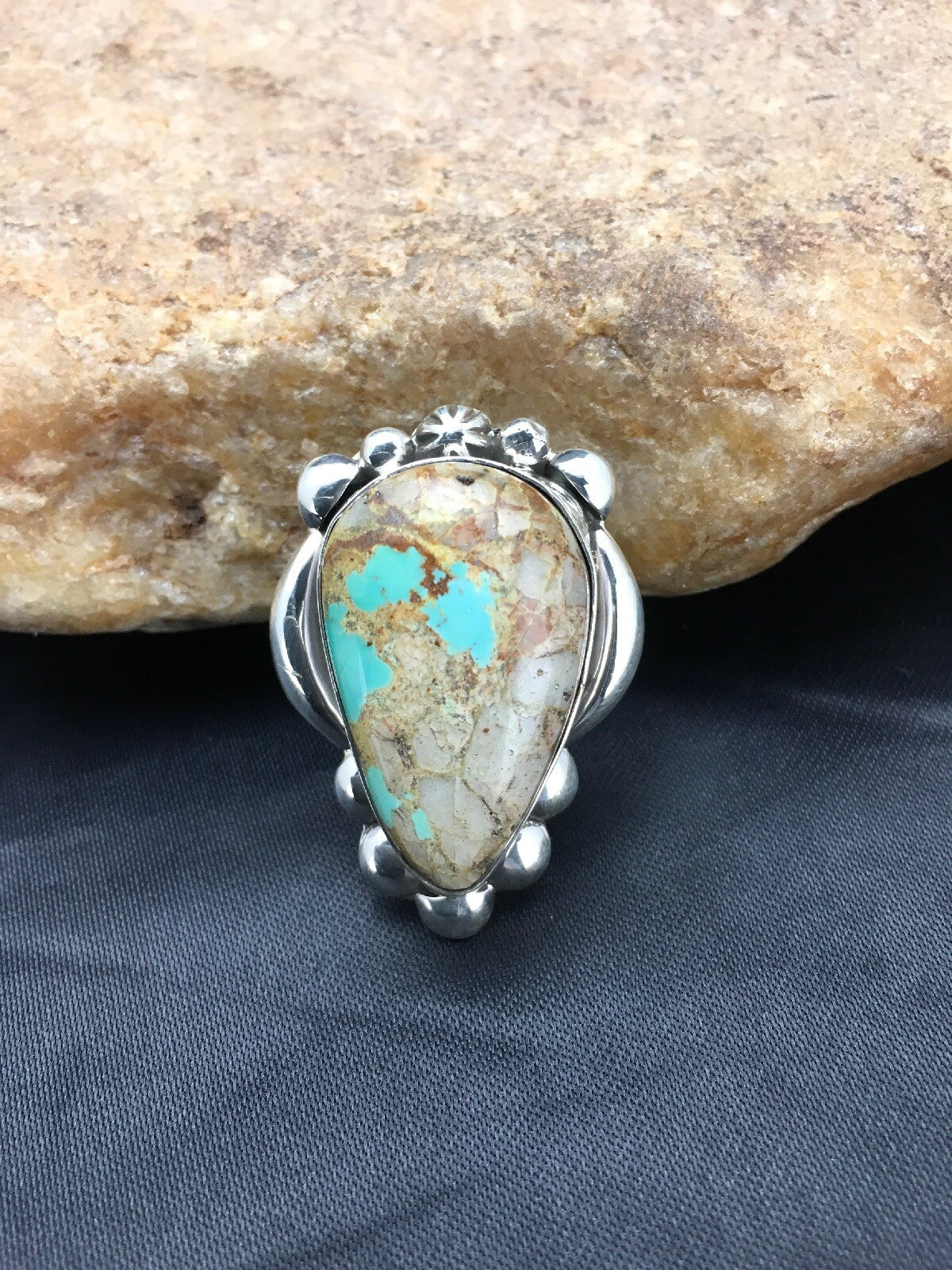 Turquoise Southwestern Sterling Silver Ring Size 8.25 2598