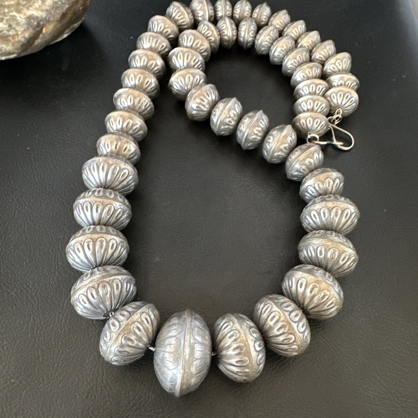 Navajo Pearls Handmade Stamped Graduated Sterling Silver 30" Necklace 16800