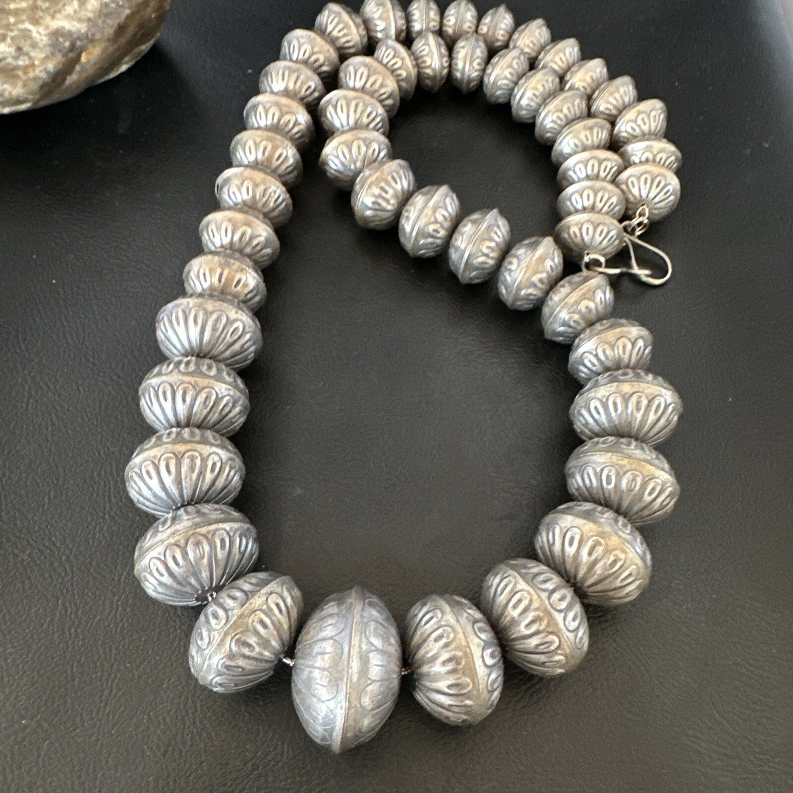 Navajo Pearls Handmade Stamped Graduated Sterling Silver 30" Necklace 16800