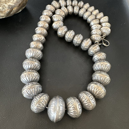 Navajo Pearls Handmade Stamped Graduated Sterling Silver 30" Necklace 16800