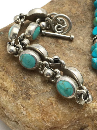 Native Turquoise Nugget Sterling Silver Necklace Earring & Bracelet 3145