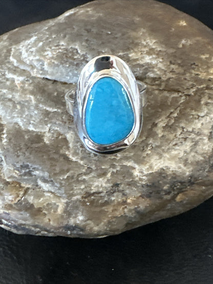 WoMens Sterling Silver Blue Kingman Turquoise Ring Size 7.5 17685