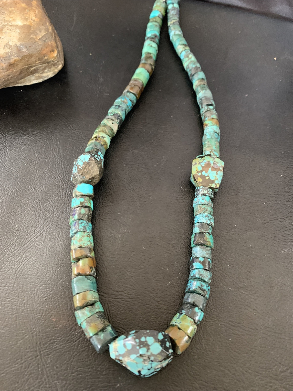 Men Chunky Spiderweb Turquoise Heishi Navajo Sterling Silver Necklace 21” 124505