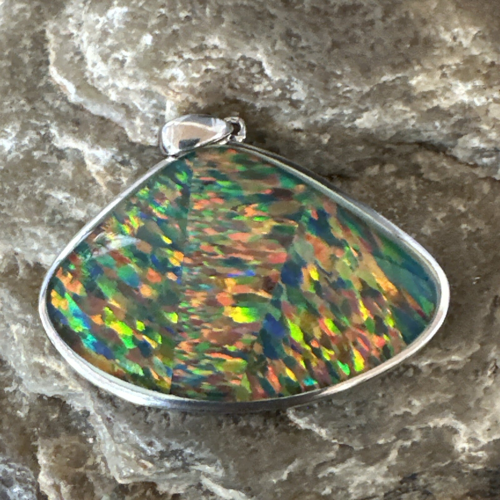 Mens Womens Multicolor Gilson Opal Navajo Sterling Silver Inlay Pendant 18612
