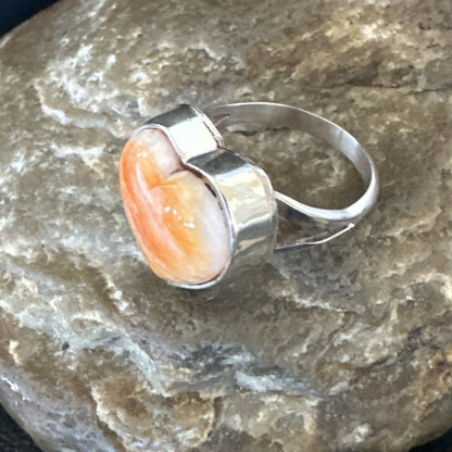 Orange Heart Ring Handmade Navajo Spiny Oyster Sterling Silver Sz 8.5 19328