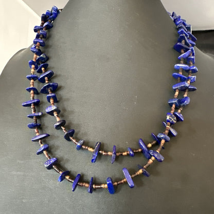 Blue Lapis Lazuli Shell Multi Strand Navajo Sterling Silver Necklace 21" 19722