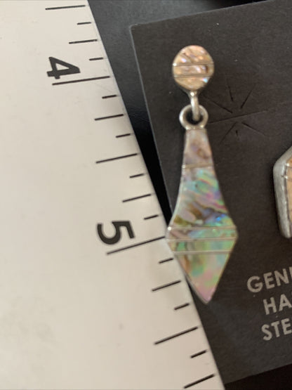 Native Pava Shell Minimalist Navajo Sterling Silver Inlay Earrings 1" 13071