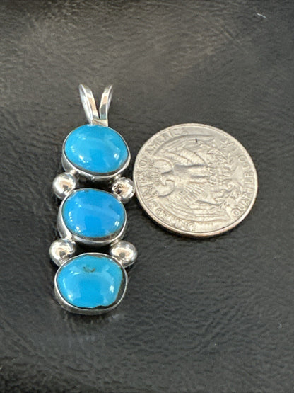Robin Egg Turquoise 3 Stone Navajo Sterling Silver Cluster Pendant 18337