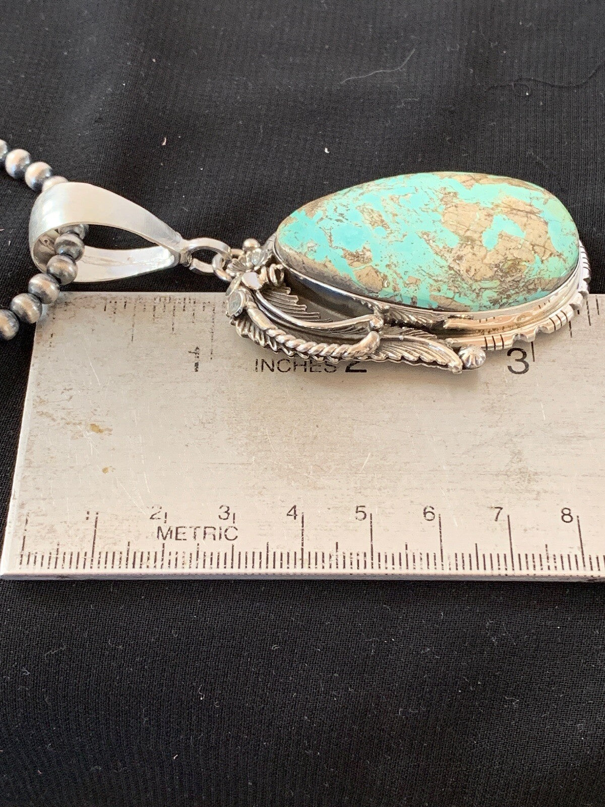 Mens Blue Turquoise Pendant Sterling Silver Necklace 02565