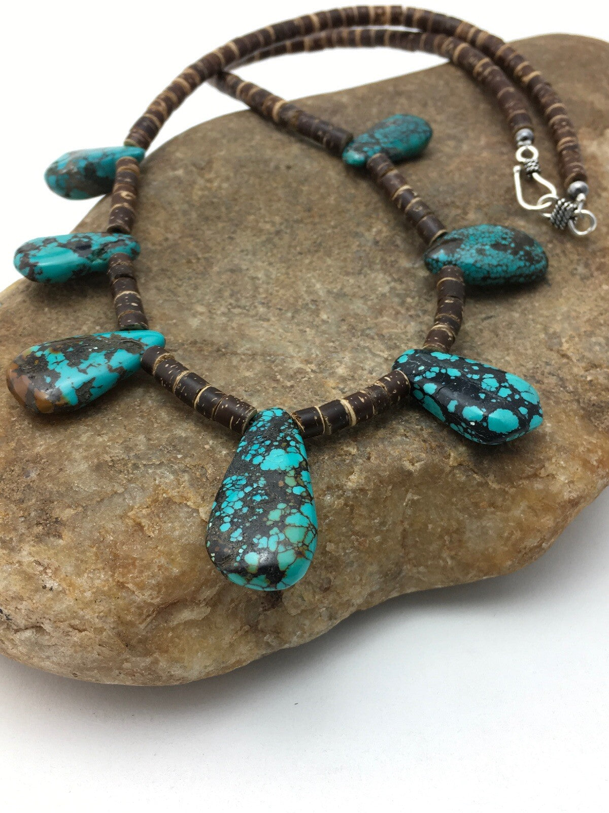 Spiderweb Turquoise & Bone Sterling Silver Santo Domingo Necklace 4286