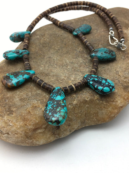Spiderweb Turquoise & Bone Sterling Silver Santo Domingo Necklace 4286