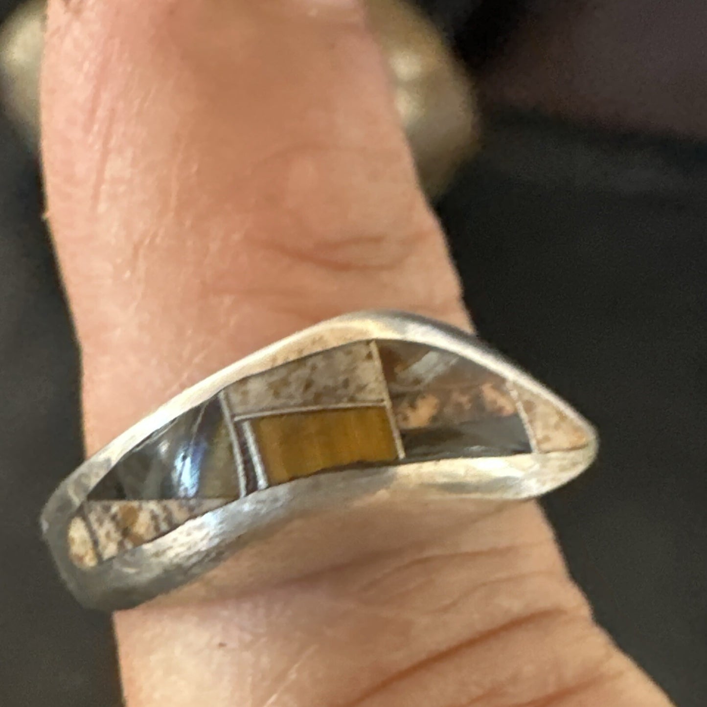 Navajo Black Onyx Tiger's Eye Inlay Sterling Ring Size 6 18701