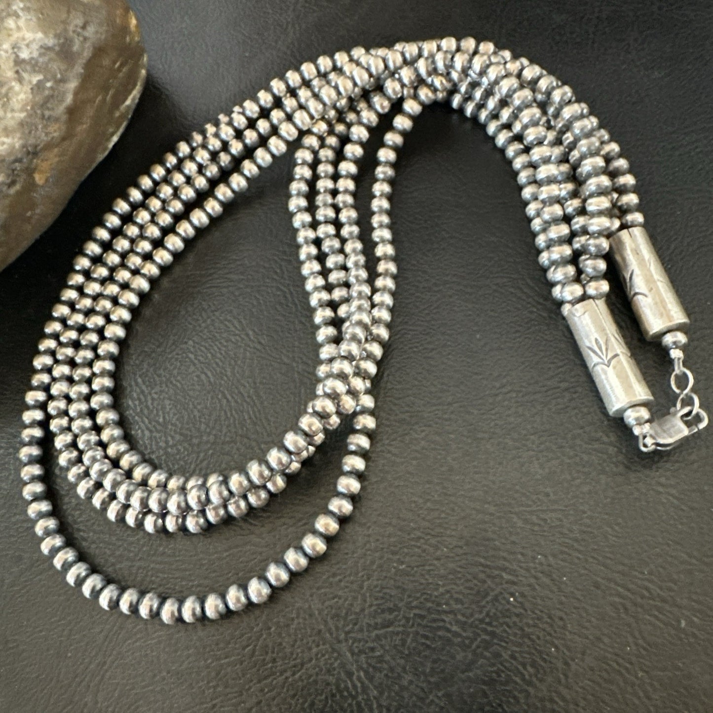 4mm Sterling Silver 4 Strand Bib 16-19”Navajo Pearls Cone Necklace 19397