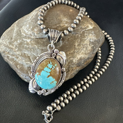 Mens Blue Turquoise#8 Pendant Navajo Sterling Silver Necklace 18085