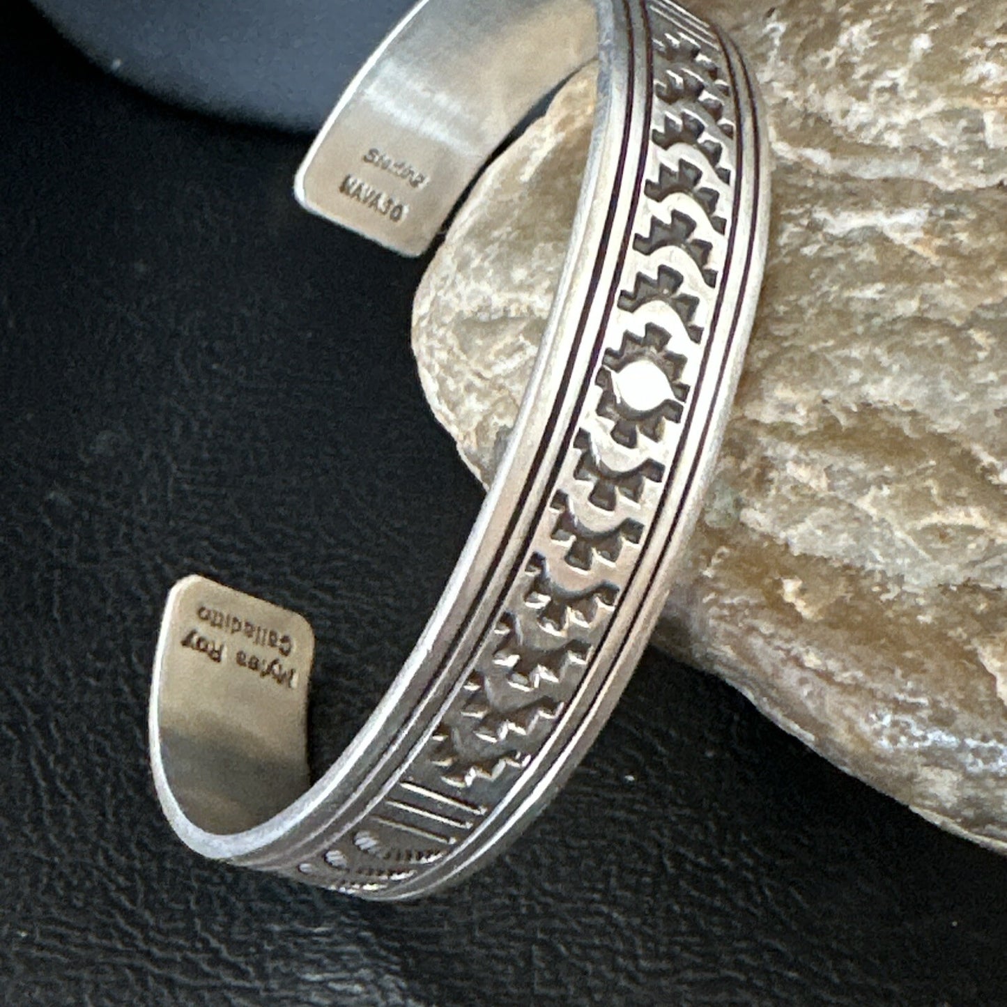 Stamped Cuff Bracelet Native American Navajo Sterling Silver 18119