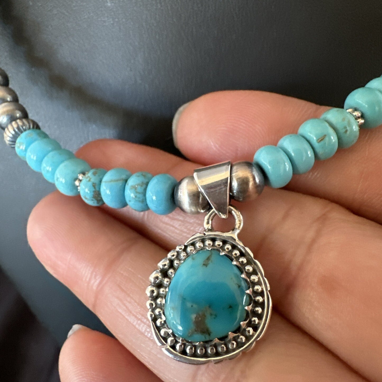 WoMens Blue Kingman Turquoise Pendant Navajo Sterling Silver Necklace 21" 17930