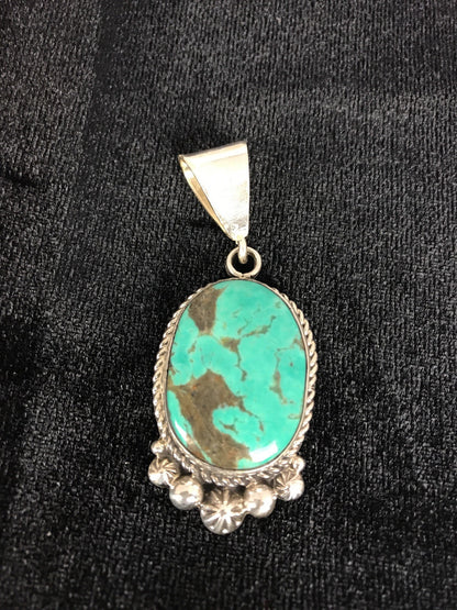 Green Turquoise Navajo Sterling Silver Pendant 03382