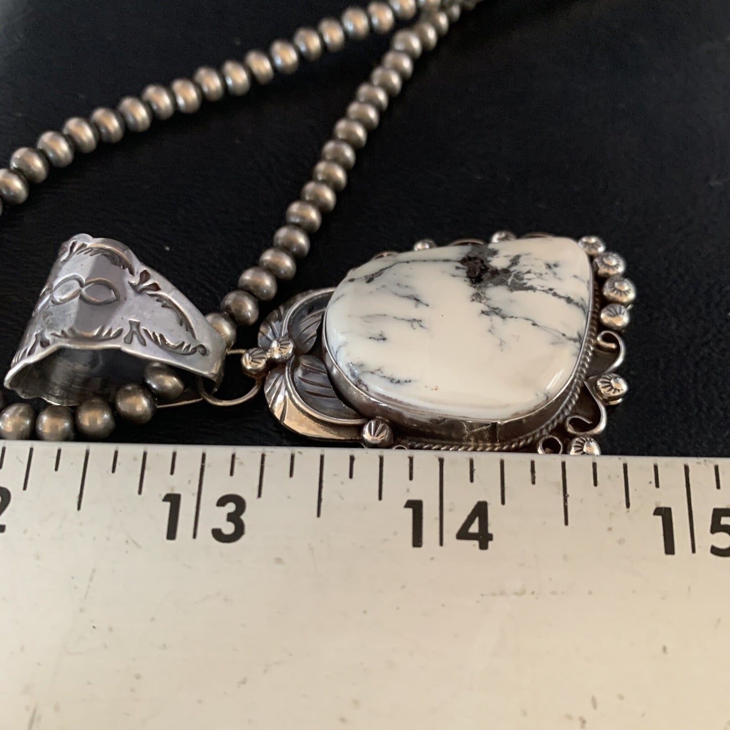 White Buffalo Turquoise Pendant Necklace Sterling Silver Navajo 13993