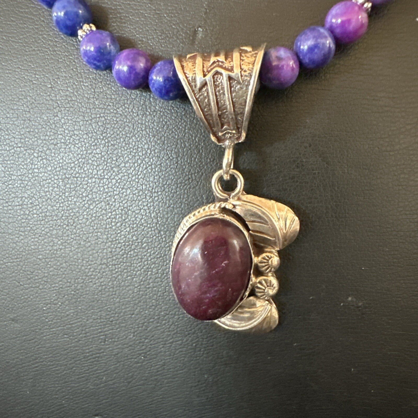 Purple Stone Pendant Navajo Pearls Sterling Silver Necklace 18389